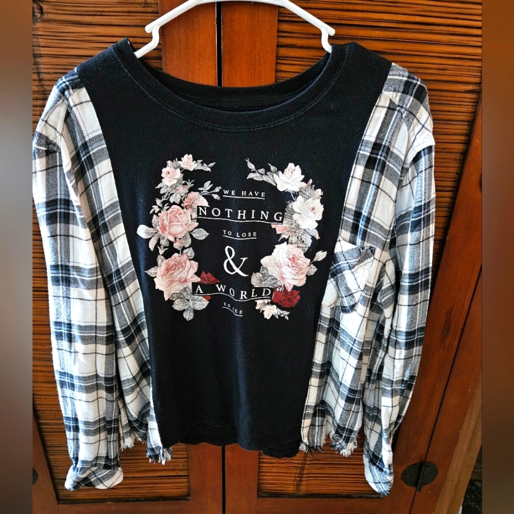 Upcycled Flannel/Tee, Womens S/M, One-of-a-Kind